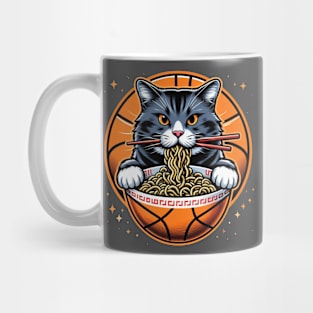 Cat eating ramen noodles with baseball bowl Mug